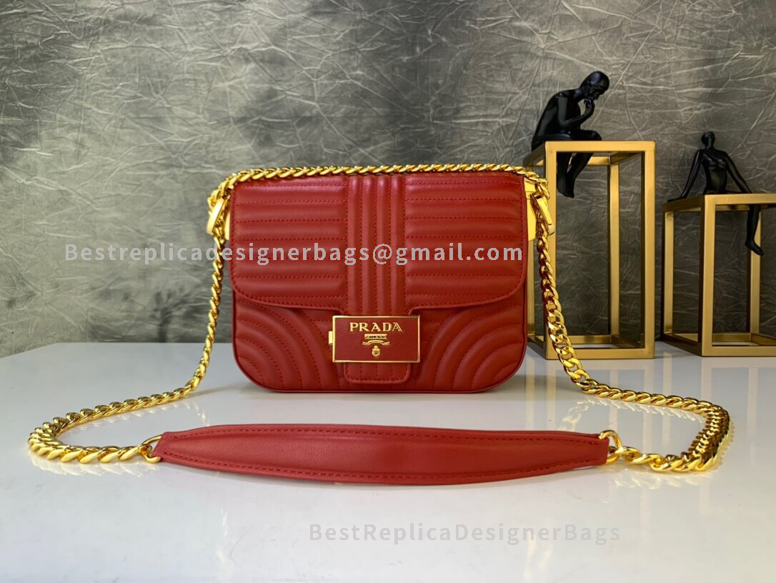 Prada Diagramme Red Mini Leather Bag GHW 217